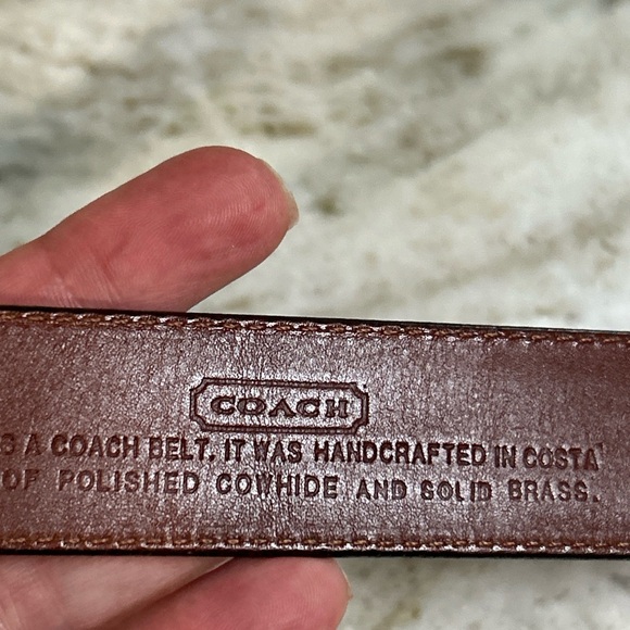 COACH MENS BROWN LEATHER DRESS BELT Size 34 SOLID BRASS BUCKLE - Picture 6 of 11